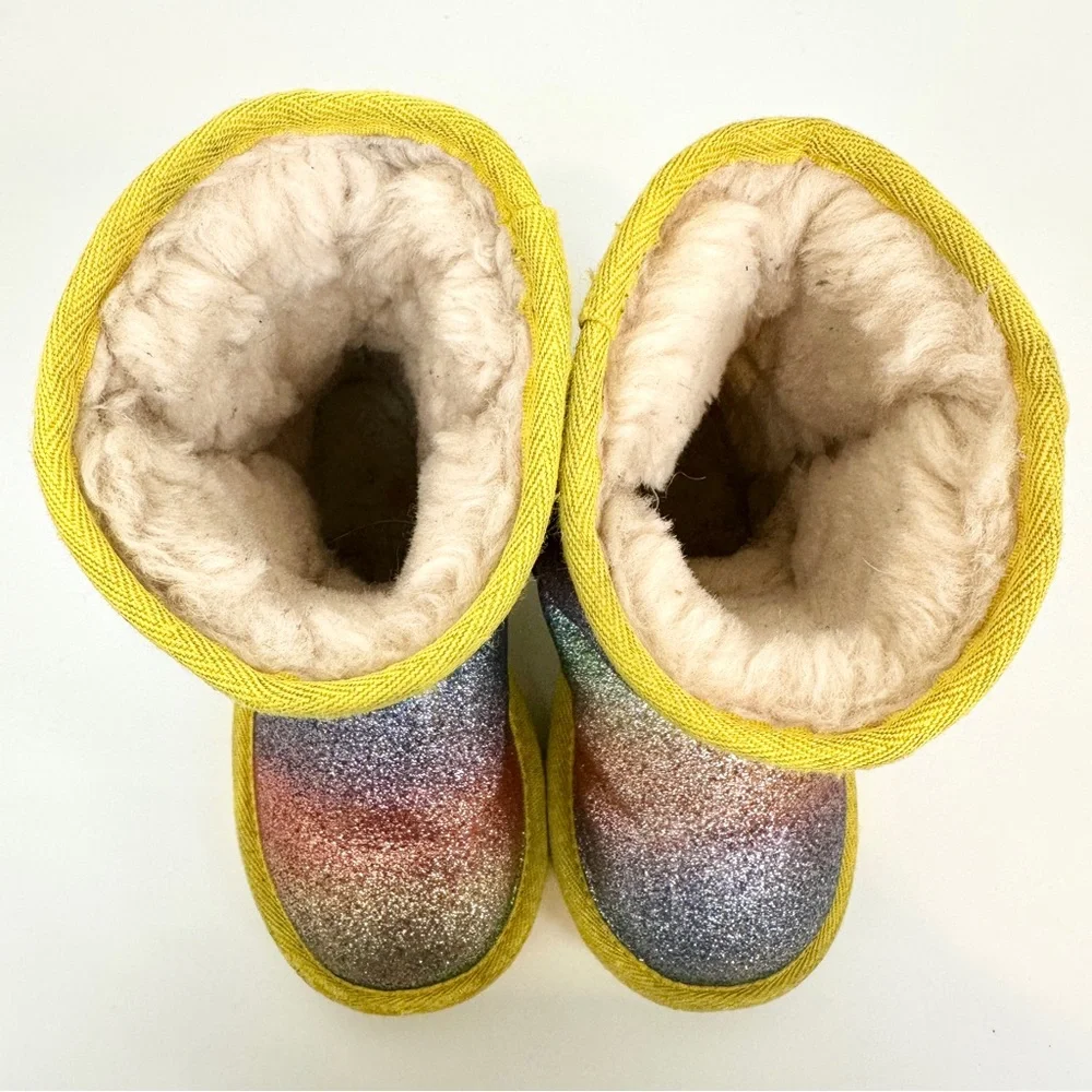 UGG Classic Glitter II Rainbow Yellow Trim Lined Toddler Girls Boots Size 10